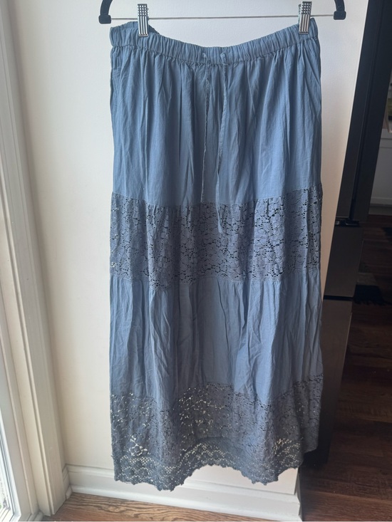 Dresses & Skirts - Dusty blue long skirt with floral free size stretchy waist
